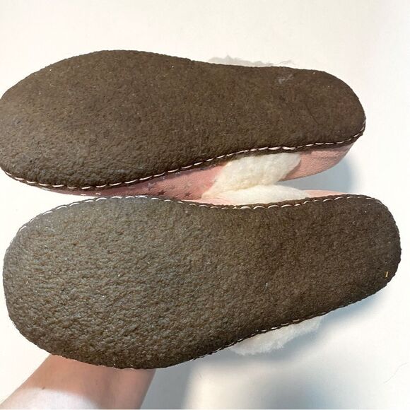 Sorel girls pink LEATHER SUEDE Nakiska Faux Fur slipper slides mule kids - 4 - Picture 7 of 7